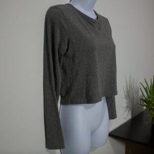 Gray mixed long sleeve cropped t-shirt